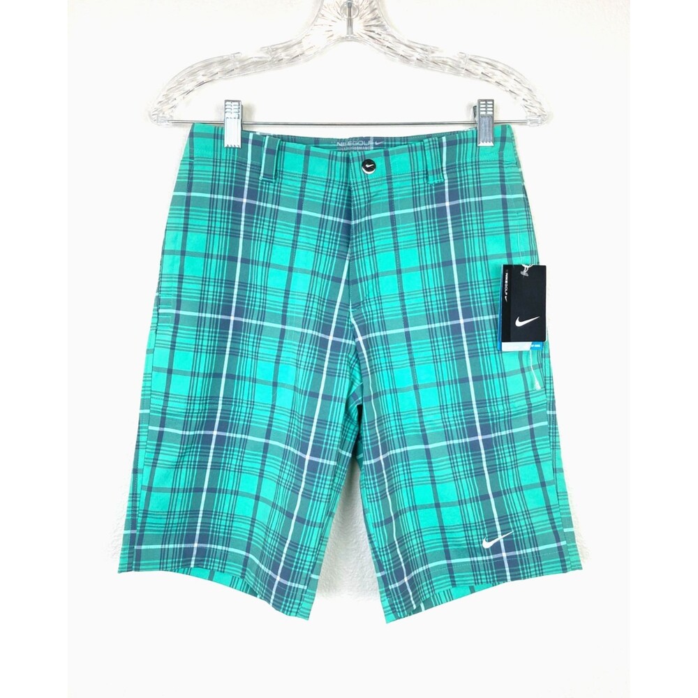 Nike Golf Boys Tour Performance Shorts Size M Dri Fit Green Gray Plaid NWT $55